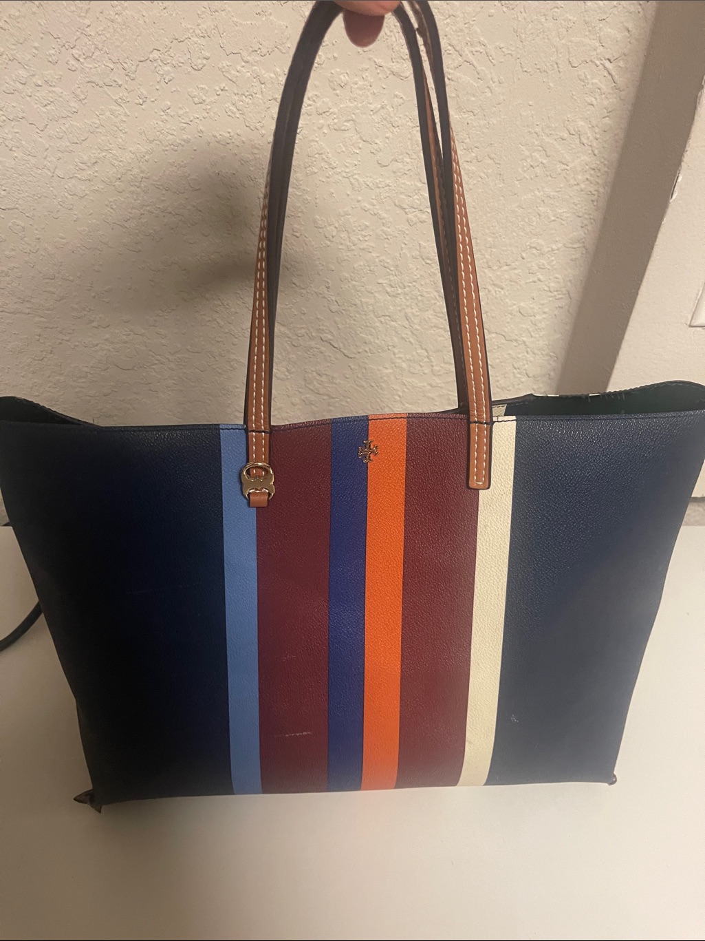 Tory Burch Kerrington Multicolor Striped Tote Bag As Is